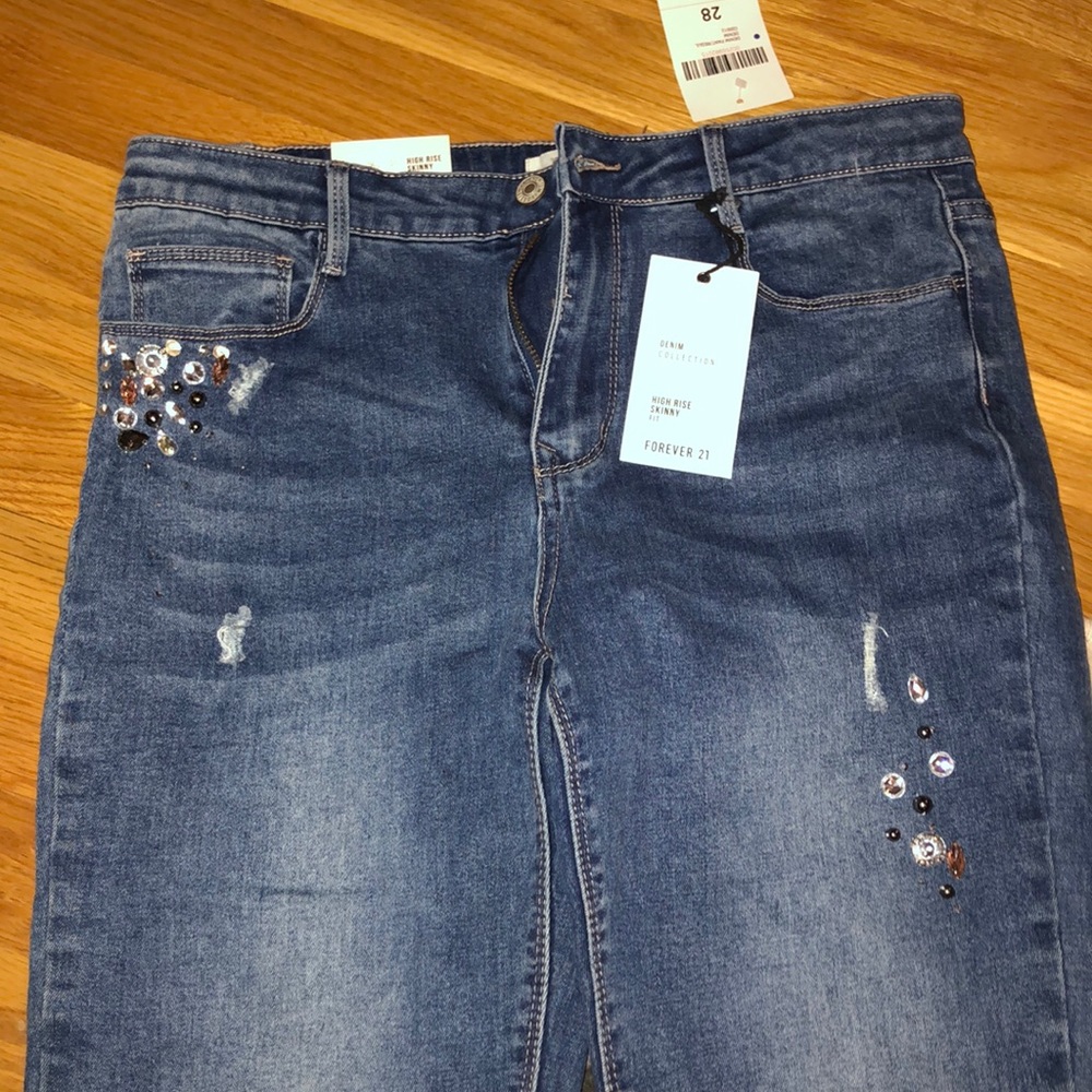 Forever 21 jewel detailed jeans